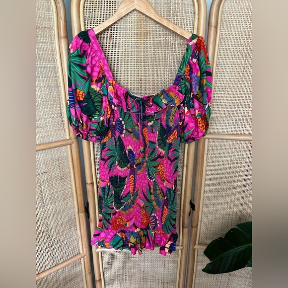 Farm Rio PINK PAINTED TOUCANS MINI DRESS Tropical Print - Picture 8 of 13